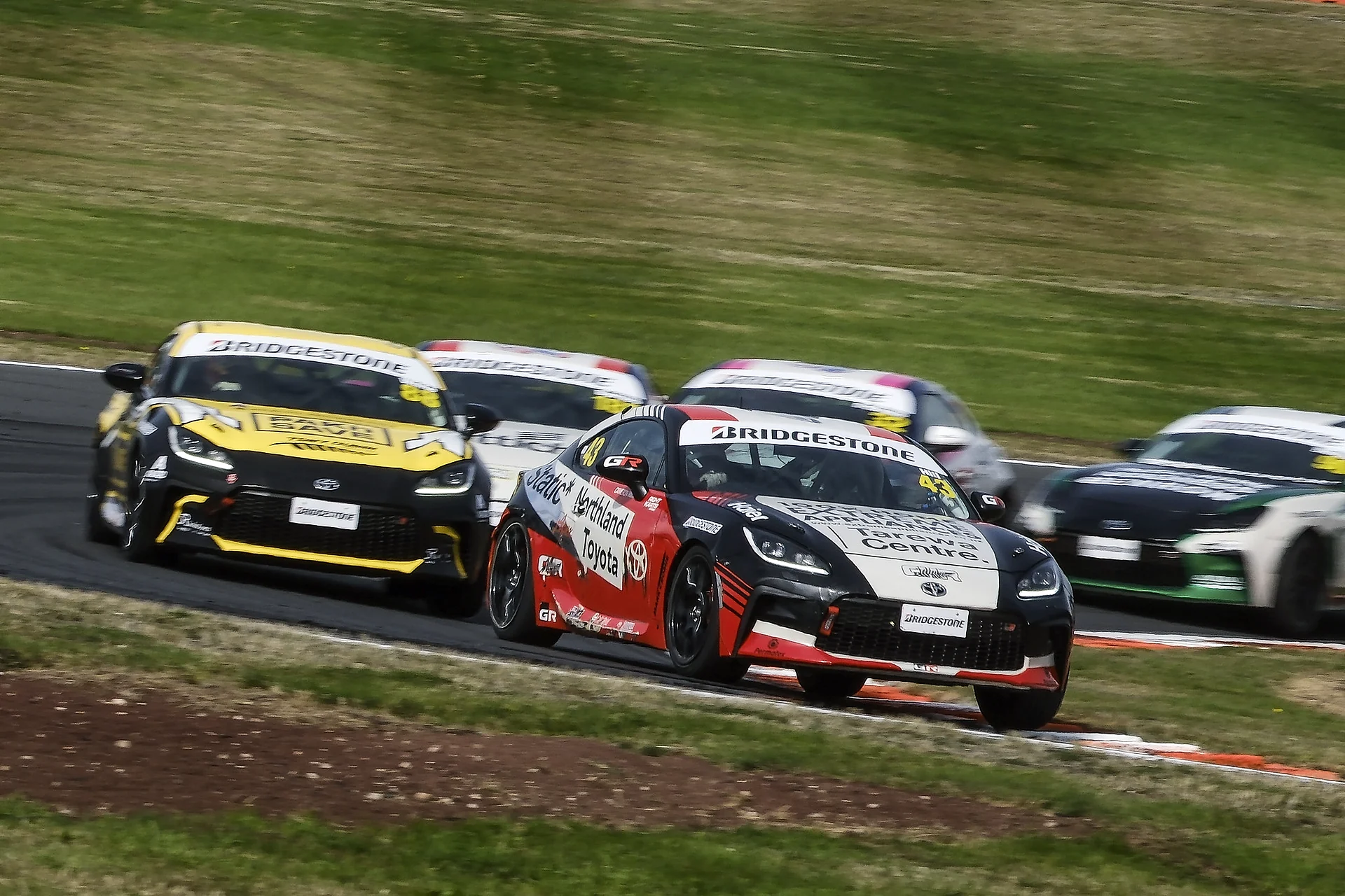 Cameron Hill leading in the number 43 GR86 at Taupo, April 2026