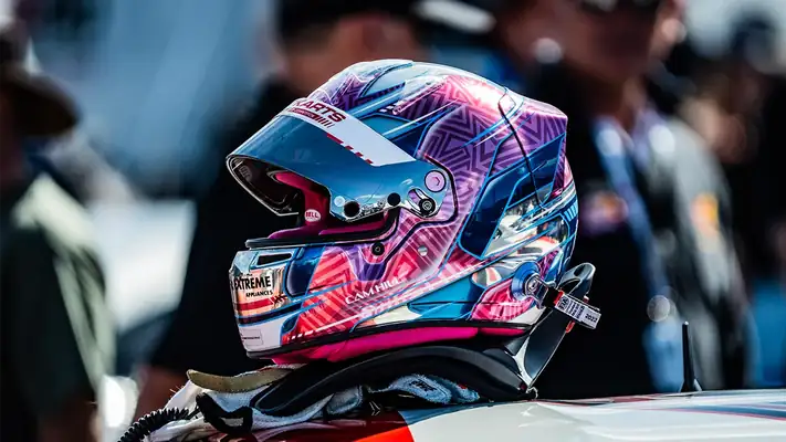 Cameron's race helmet