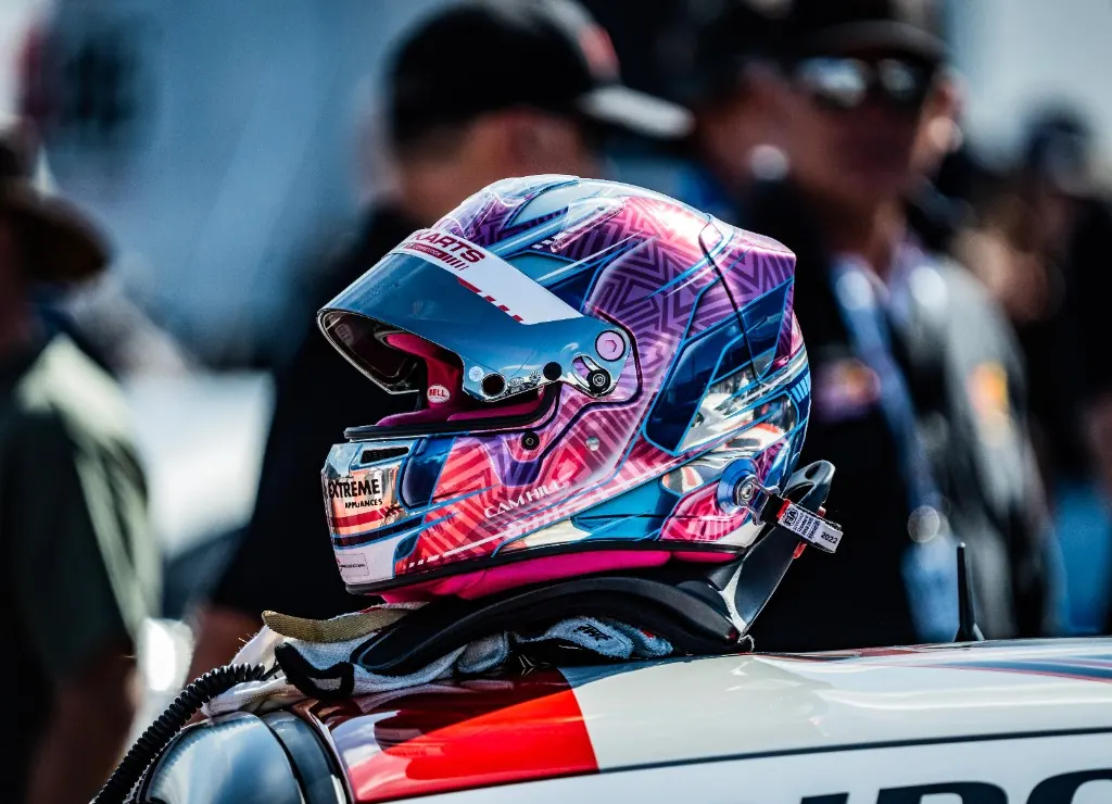Cameron's race helmet